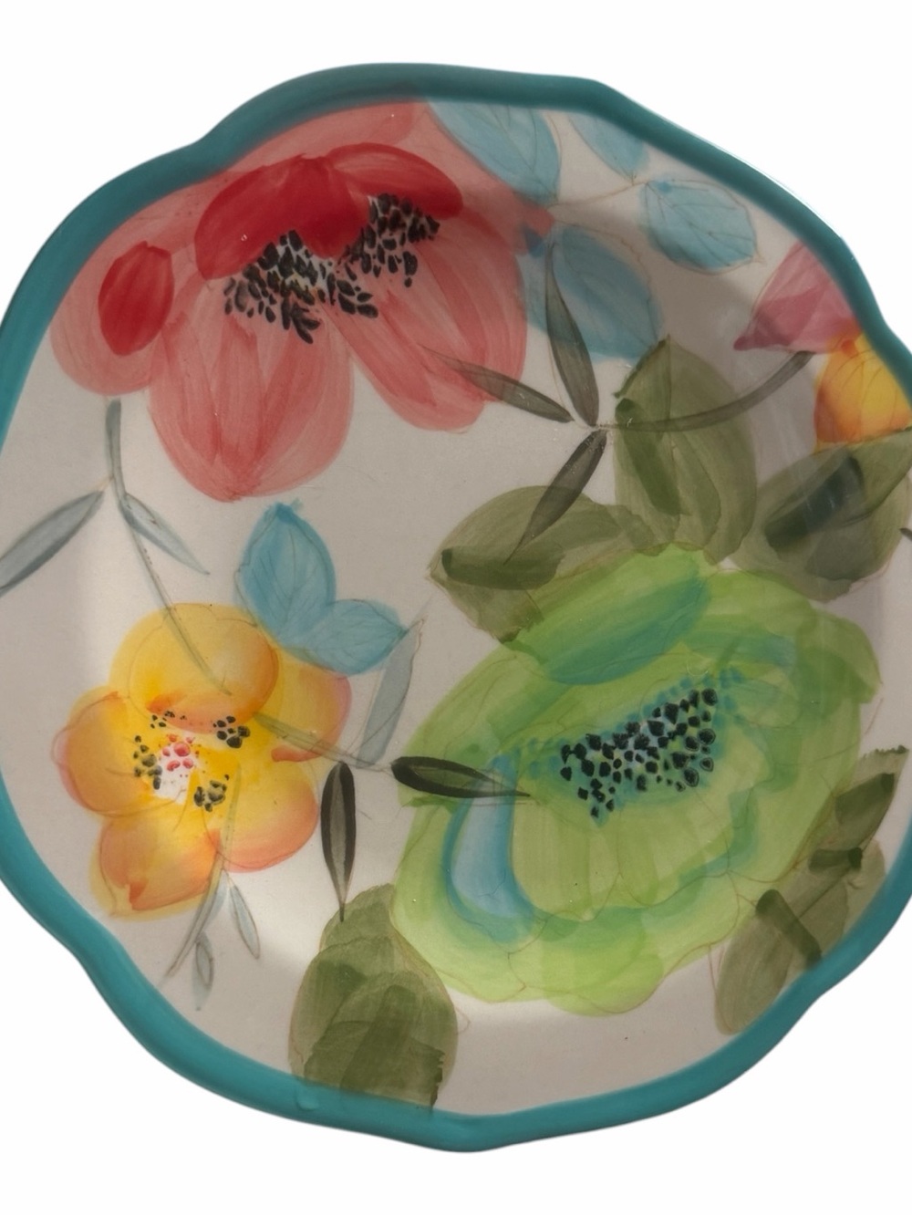 The Pioneer Woman Floral Scalloped Salad Plate 8.5” Turquoise Rim